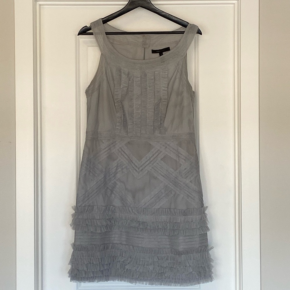 BCBG Pearl Grey Ruffled Cocktail Dress Size 10